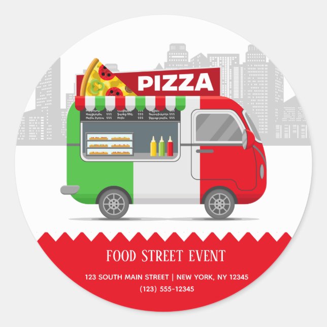 Food truck street pizza classic round sticker (Front)