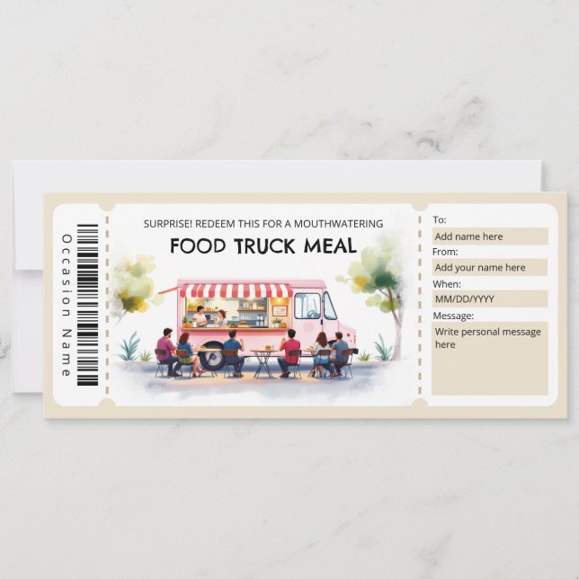  Food Truck Ticket Gift Certificate Invitation (Front)