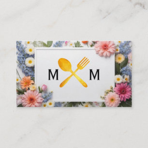 Food Utensils Logo Colourful Flowers Background Business Card