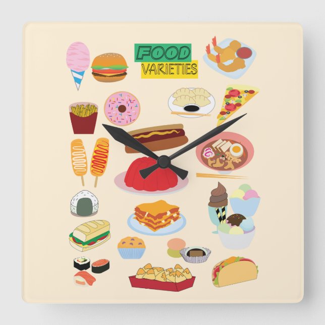 Food Varieties Square Wall Clock (Front)