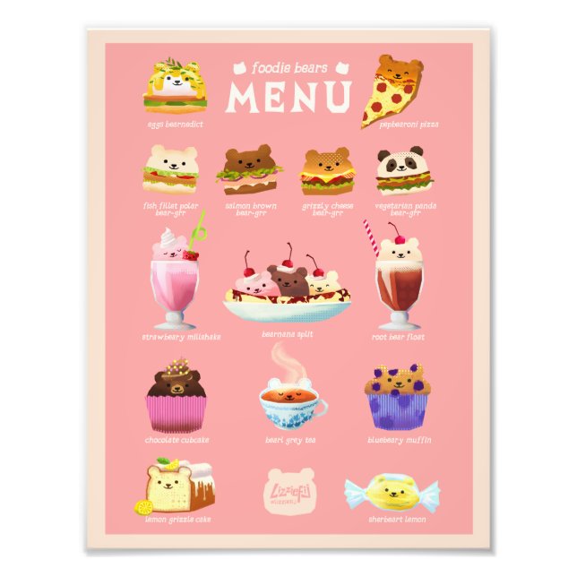 Foodie bears menu art print (Front)