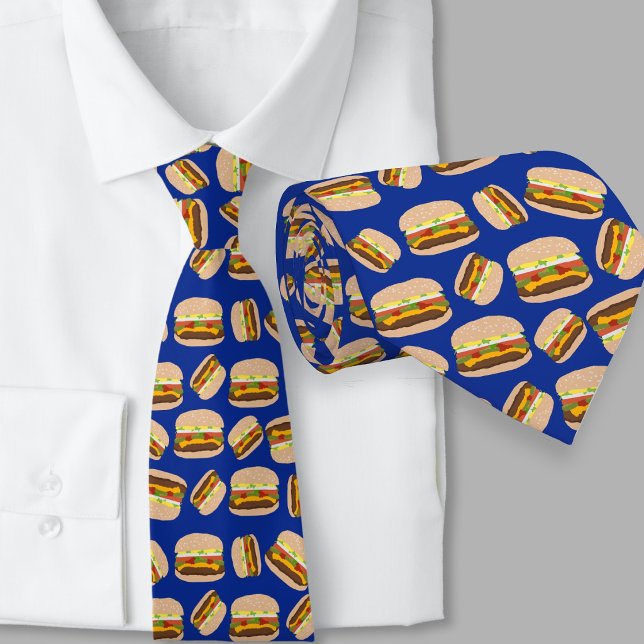 Foodie Blue Pattern Cheesburgers Tie (Creator Uploaded)