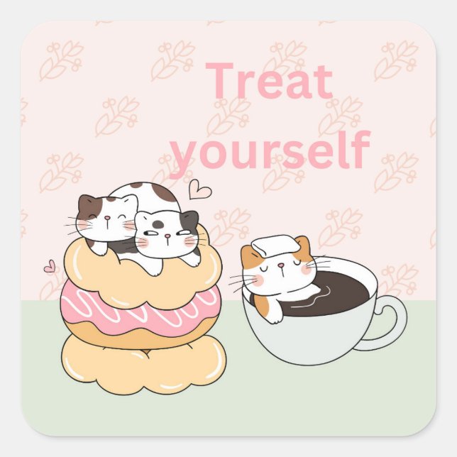 Foodie Cats Square Sticker (Front)