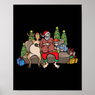 Foodie Gifts Food Coma Funny Christmas Pun Santa C Poster
