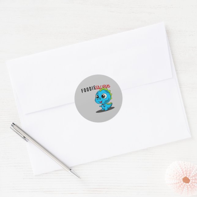 Foodie Saurus - Cute Dinosaur Classic Round Sticker (Envelope)