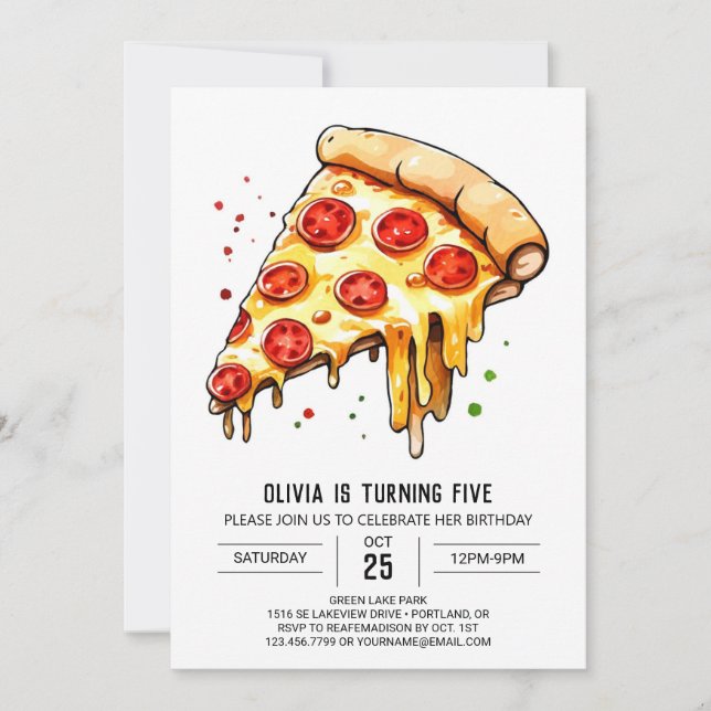 Foodie Simple Pizza Birthday Invitation (Front)