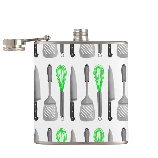 Foodie tools Pattern Spatula Knife Whisk Hip Flask (Opened)
