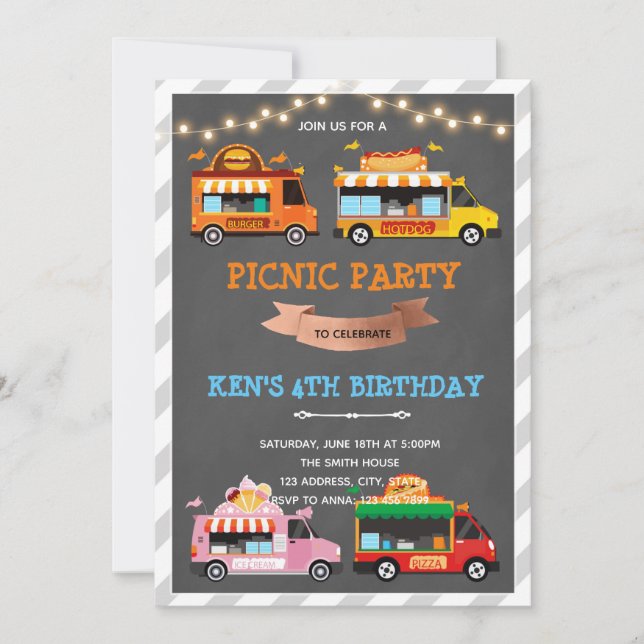 Foodtrucks birthday theme invitation (Front)