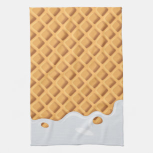 Fool-the-eye Dripping Vanilla Ice Cream Cone Tea Towel