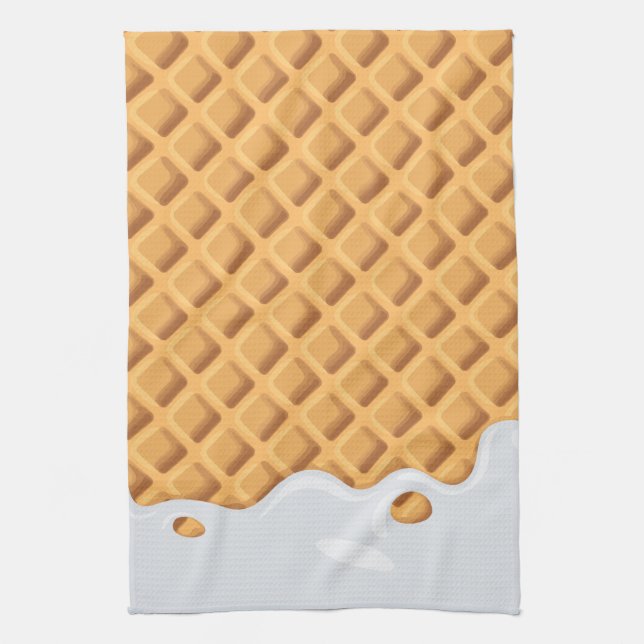 Fool-the-eye Dripping Vanilla Ice Cream Cone  Tea Towel (Vertical)
