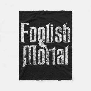 Foolish Mortal Raven White Print Fleece Blanket