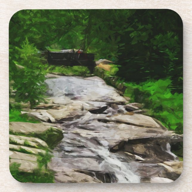 Foot Bridge Over Rocky Stream and Falls Abstract Coaster (Front)