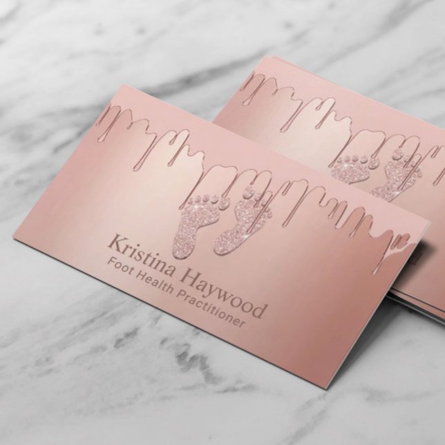 Foot Health Practitioner Modern Rose Gold Drips Business Card (Creator Uploaded)