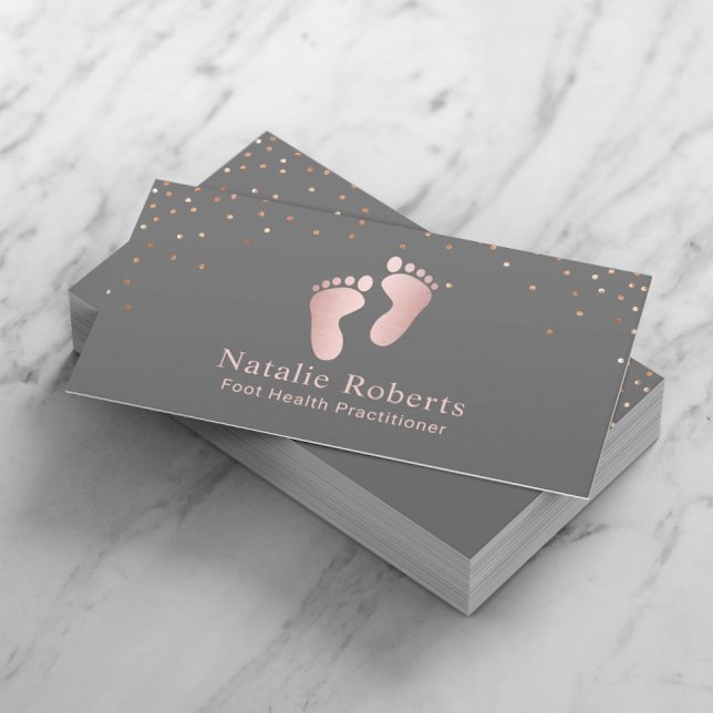 Foot Healthcare Practitioner Grey & Rose Gold Business Card (Creator Uploaded)