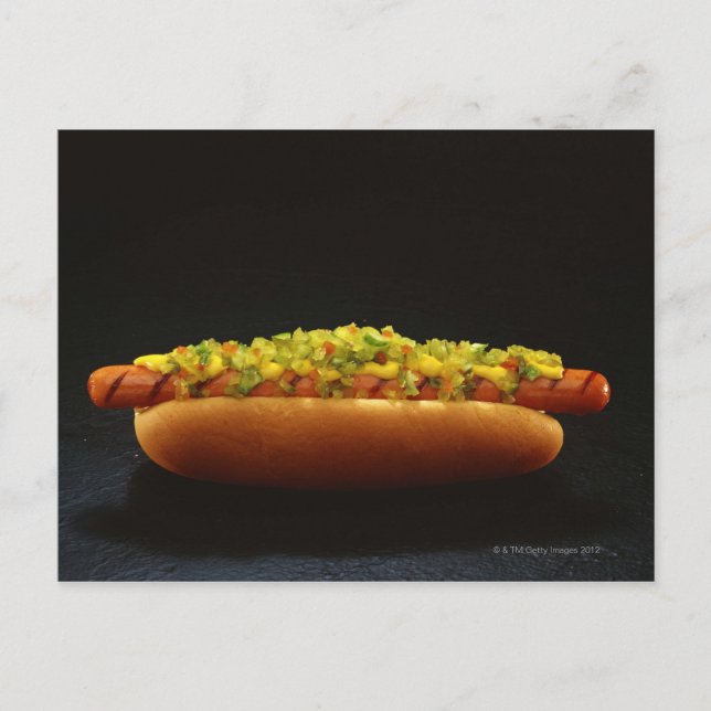 Foot-long hot dog with relish and mustard postcard (Front)