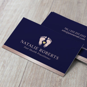 Foot Massage Podiatrist Rose Gold Border Navy Blue Business Card