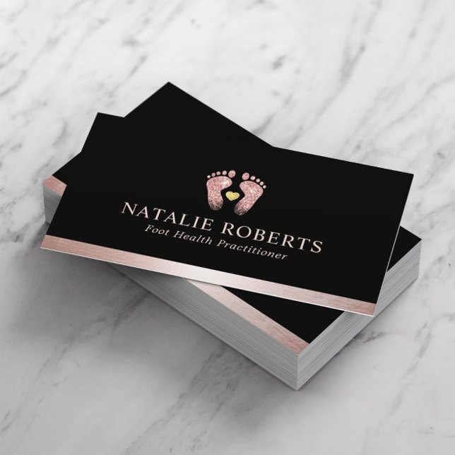 Foot Massage Therapist Podiatrist Rose Gold Black Business Card (Creator Uploaded)