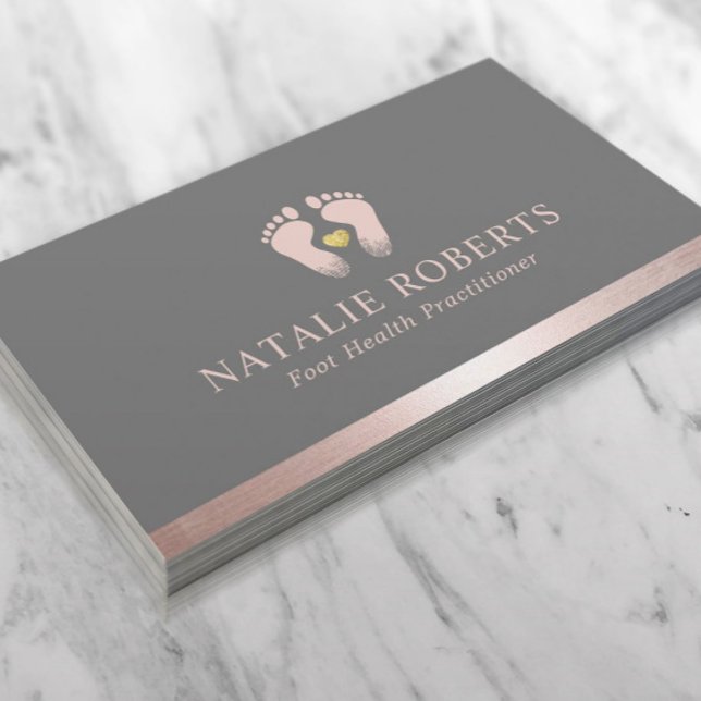 Foot Massage Therapist Podiatrist Rose Gold Border Business Card (Creator Uploaded)