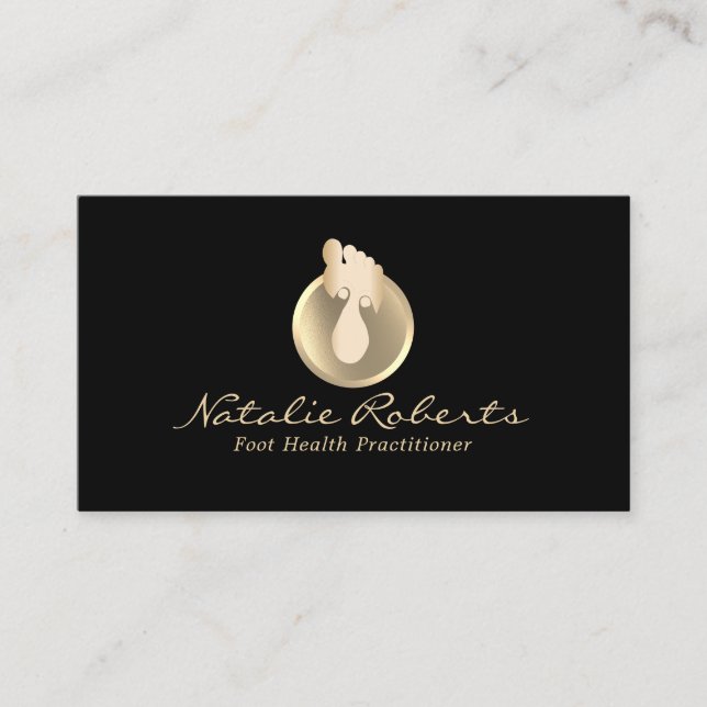 Foot Massage Therapy Black Gold Reflexology Spa Business Card (Front)
