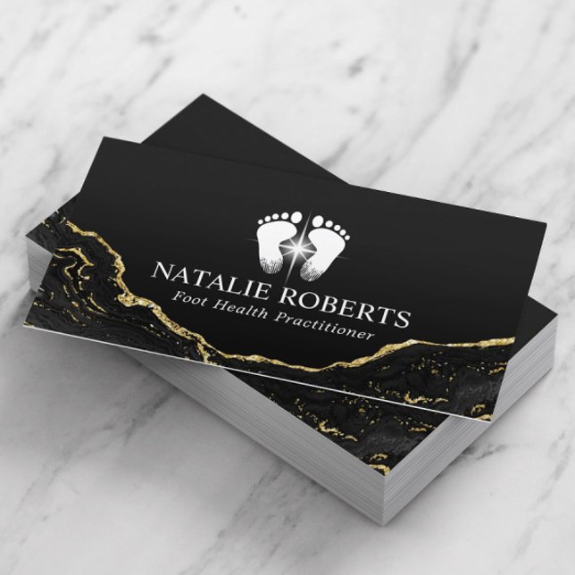 Foot Massage Therapy Modern Black Gold Podiatrist  Business Card (Creator Uploaded)