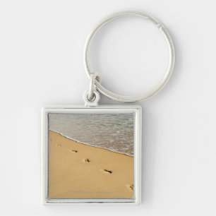 Foot prints in Sand with Wave Key Ring
