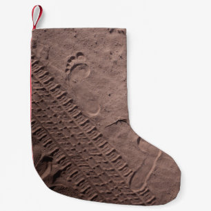 Foot prints in the sand small christmas stocking