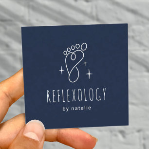 Foot Reflexology Massage Therapy Foot SPA Navy Square Business Card