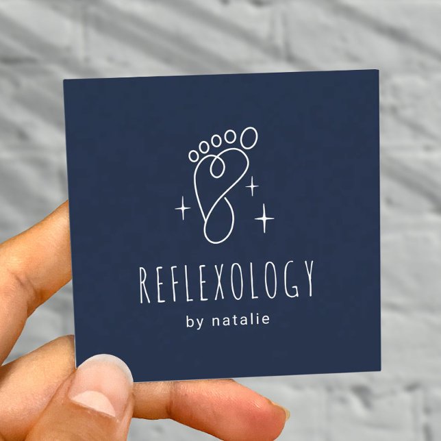 Foot Reflexology Massage Therapy Foot SPA Navy Square Business Card (Creator Uploaded)