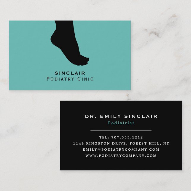 Foot Silhouette, Podiatry Clinic, Podiatrist Business Card (Front/Back)