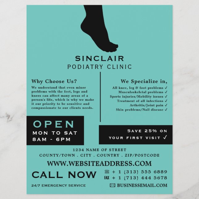 Foot Silhouette, Podiatry Clinic, Podiatrist Flyer (Front)