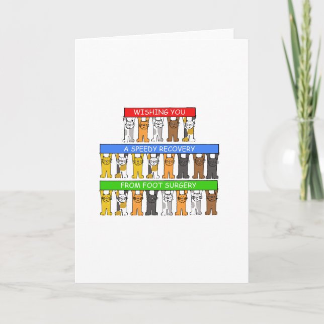 Foot Surgery Speedy Recovery Cartoon Cats Card (Front)