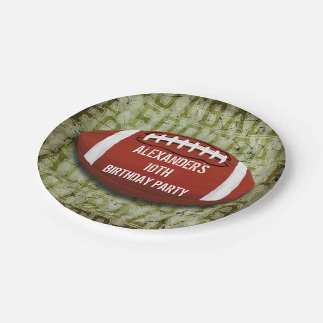 Football 10th Birthday Vintage Green Grunge Paper Plate (Angled)
