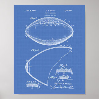 Football 1939 Patent Art - Blueprint Poster