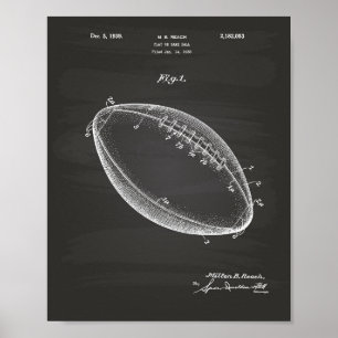 Football 1939 Patent Art - Chalkboard Poster
