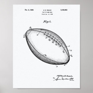 Football 1939 Patent Art - White Paper Poster