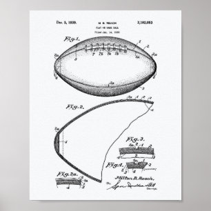 Football 1939 Patent Art - White Paper Poster