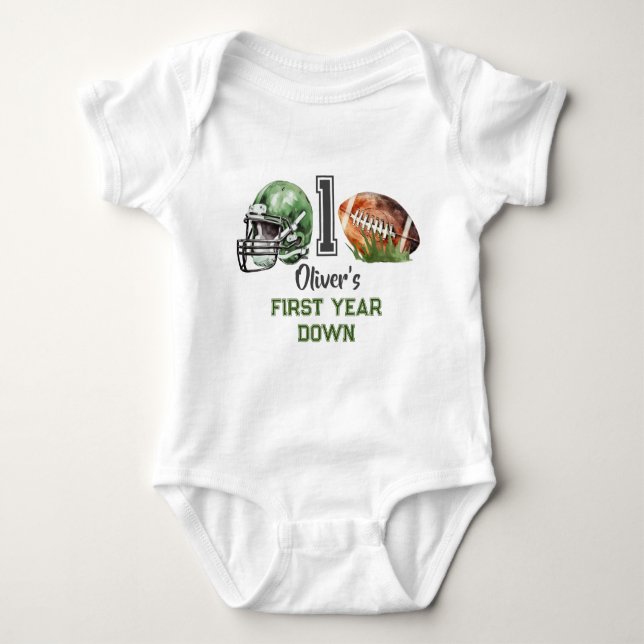 Football 1st Birthday Bodysuit-First Year Down Baby Bodysuit (Front)