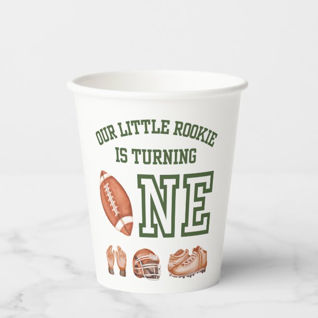 Football 1st Birthday Boys Watercolor Paper Cups (Front)