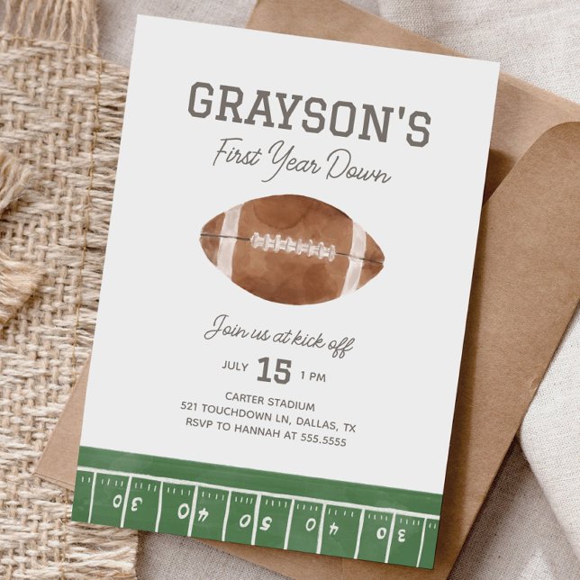 Football 1st Birthday Invitation, First Year Down  Invitation (Creator Uploaded)