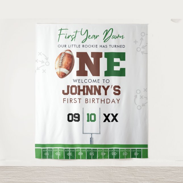 Football 1st Birthday Photo Backdrop Tapestry (Front)