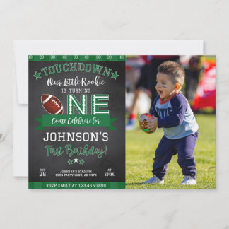 Football 1st Birthday Photo Invitation Black