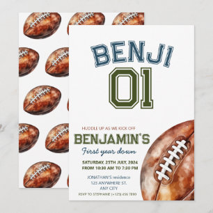 Football 1st Year Down Football BIrthday Party Invitation