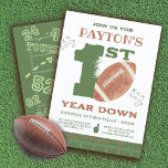 Football 1st Year Down Football BIrthday Party Invitation<br><div class="desc">Simple and modern 1st birthday party for a one year old, Football watercolor invitation. Features a big ONE custom font in colours of green, brown white. To make more changes go to Personalise this template. On the bottom you’ll see “Want to customise this design even further? Click on the EDIT...</div>