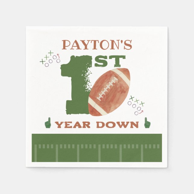 Football 1st Year Down Football BIrthday Party Napkin (Front)