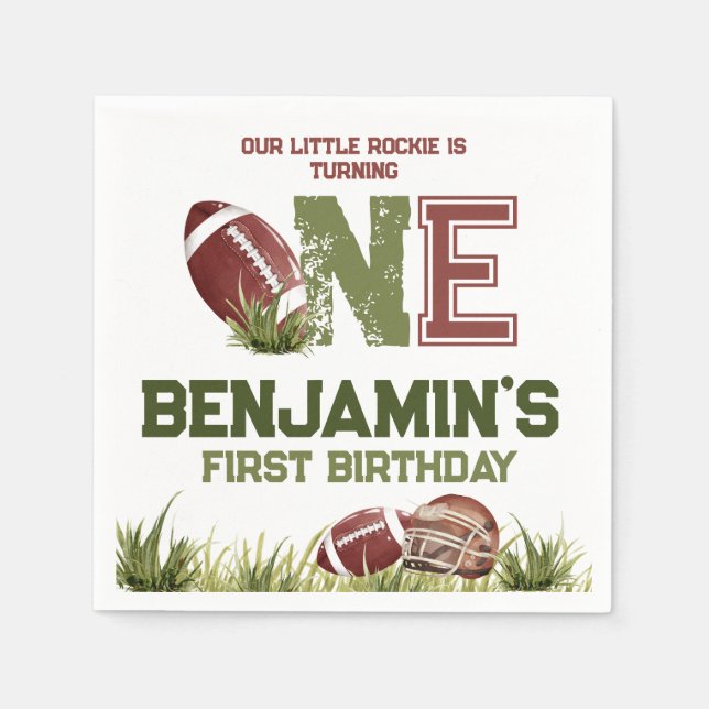 Football 1st Year Down Football BIrthday Party Napkin (Front)