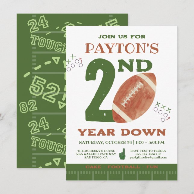 Football 2nd 3d 4th Year Down Football BIrthday Invitation (Front/Back)