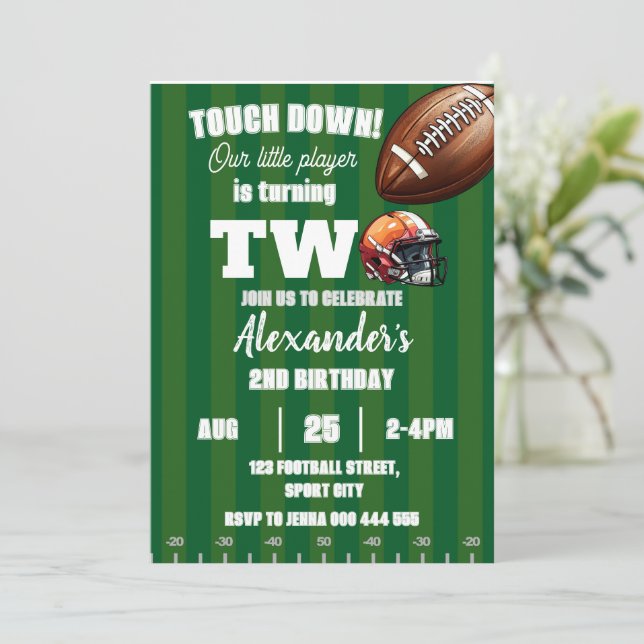Football 2nd Birthday American Sports Touch Down Invitation (Standing Front)