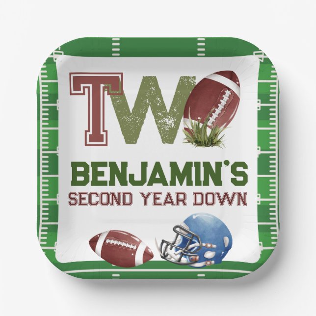 Football 2nd Year Down Birthday Paper Plate (Front)