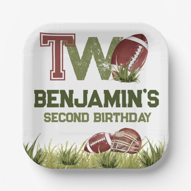 Football 2nd Year Down Football BIrthday Party Paper Plate (Front)