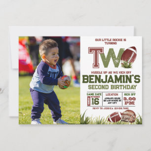Football 2nd Year Down Photo Birthday Party Invitation